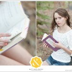 Teen Portrait at Galena Creek Park - girl reading book and book details