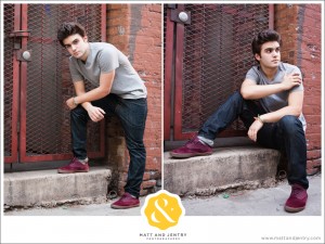 Senior Portraits in Reno at West Street Market in alley way in front of gate