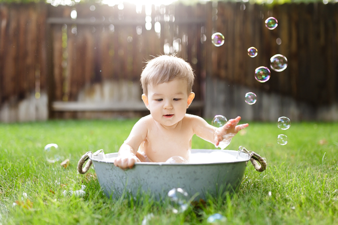 Bath baby portrait by Reno Baby Photographer