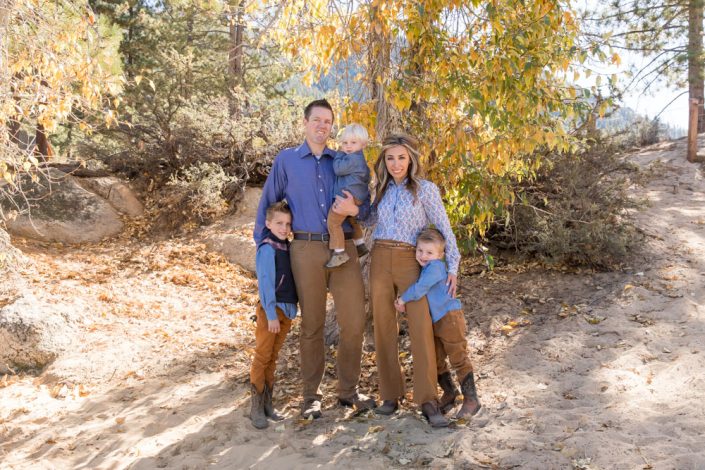 Rustic Western Retro Themed Fall Lake Tahoe family portrait at Sand Harbor by Lake Tahoe Family Photographer