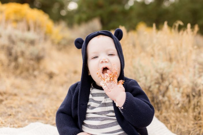 Baby Boy One Year Cake Smash Photos By Reno Baby Photographer in Galena Creek Area