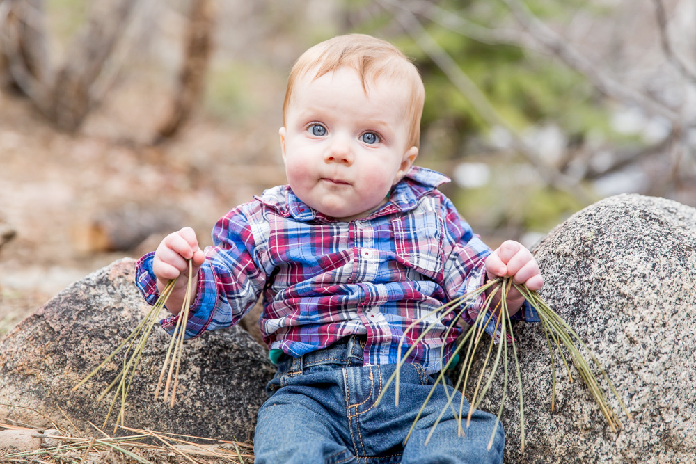 portrait of baby boy for his family photos at galena creek park by reno family photographer