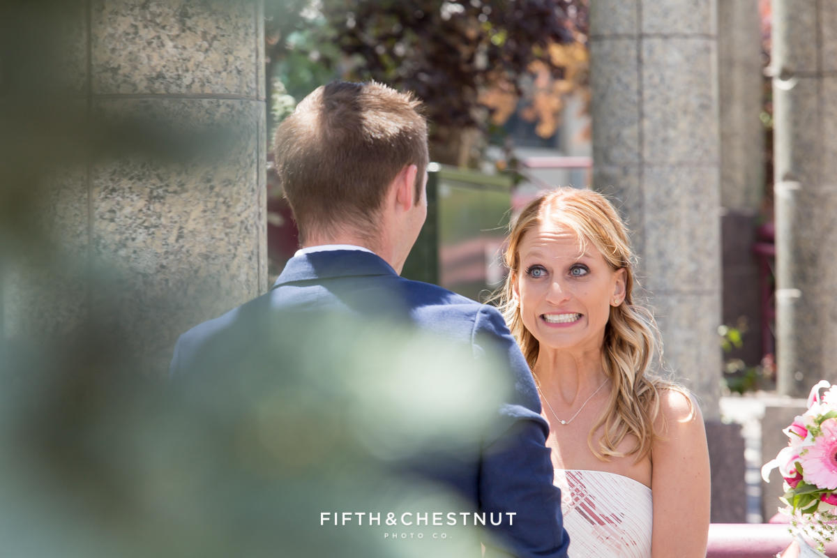 Before the bride says I do at her Downtown Reno elopement by Reno Wedding Photographer