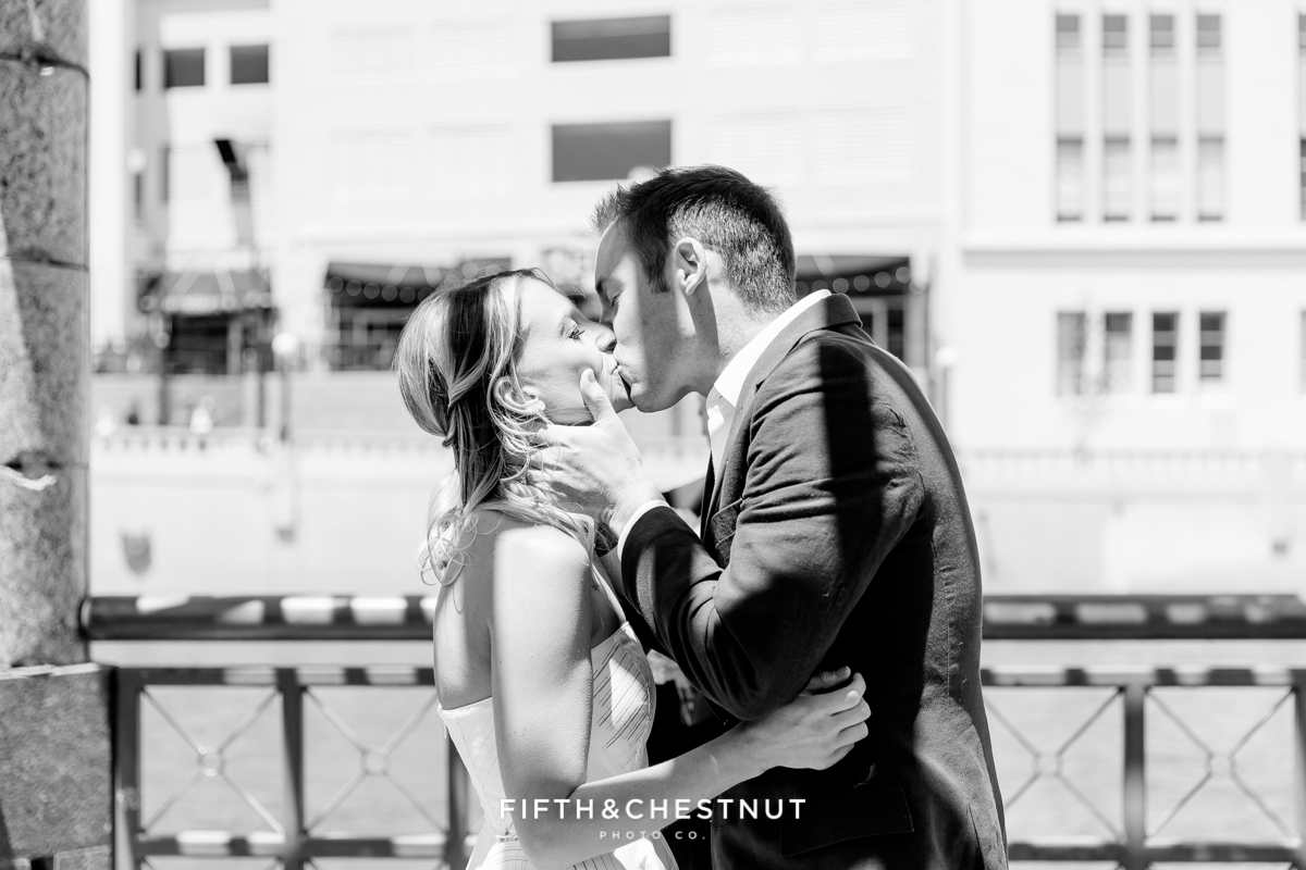 The kiss at a Downtown Reno elopement by Reno Wedding Photographer