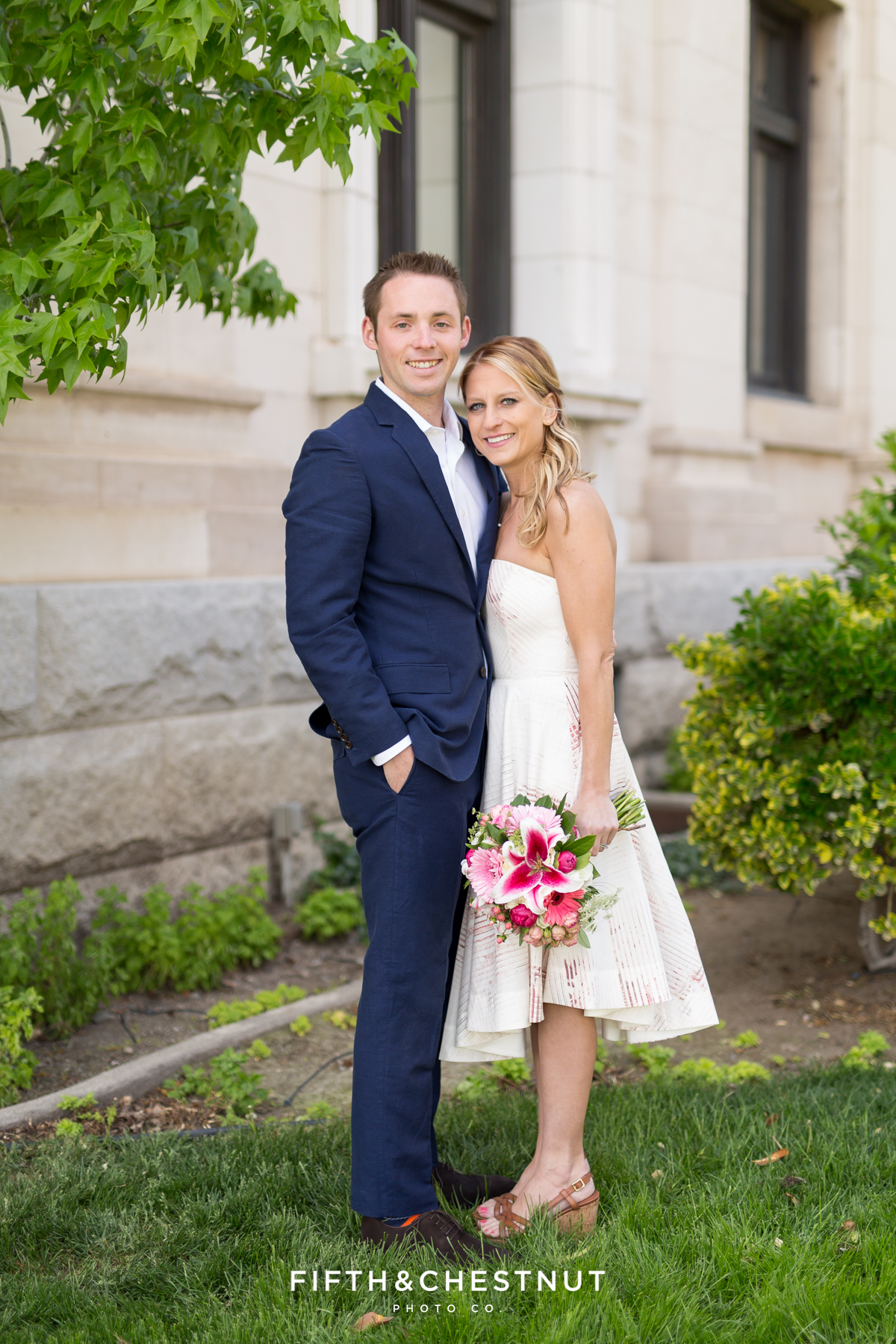 Bride and groom portrait during their Downtown Reno elopement by Reno Wedding Photographer