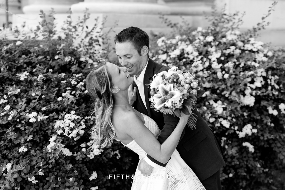 Black and white photo of the bride and groom during a Reno Elopement