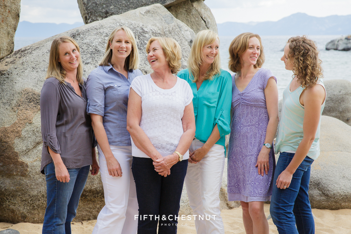 Speedboat Beach Portraits of Family Reunion in Lake Tahoe by Lake Tahoe Family Photographer
