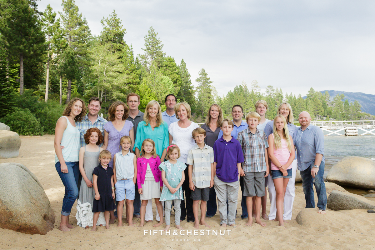 Speedboat Beach Portraits of Family Reunion in Lake Tahoe by Lake Tahoe Family Photographer