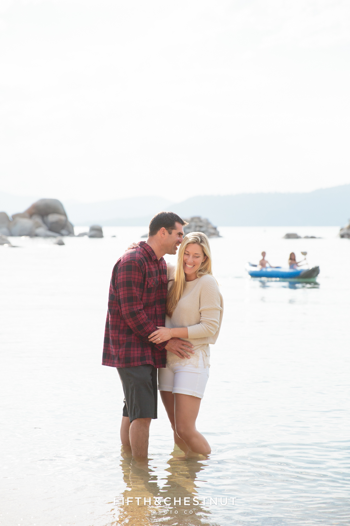 Portraits of engagement couple at Sand Harbor in Incline by Lake Tahoe Wedding Photographer