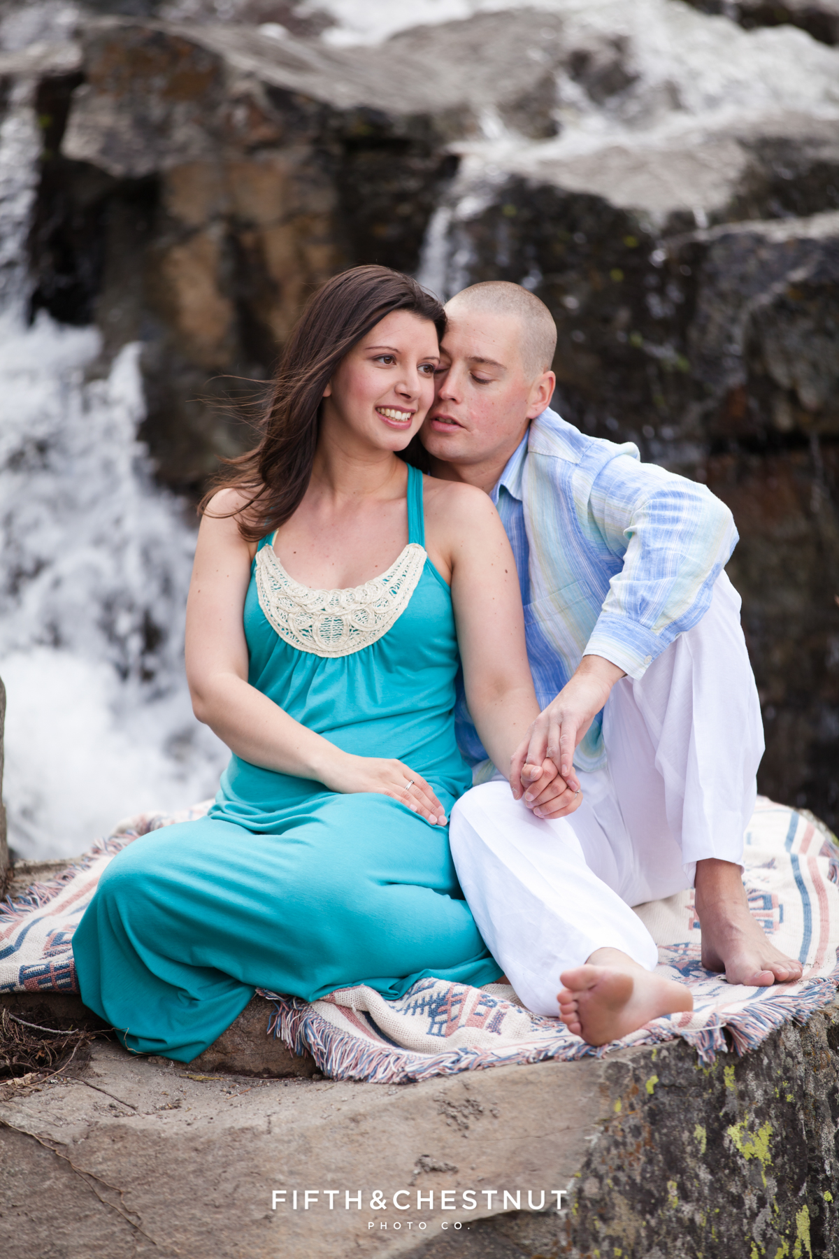 Eagle Falls Portraits of engaged couple in Spring by Lake Tahoe Wedding Photographer