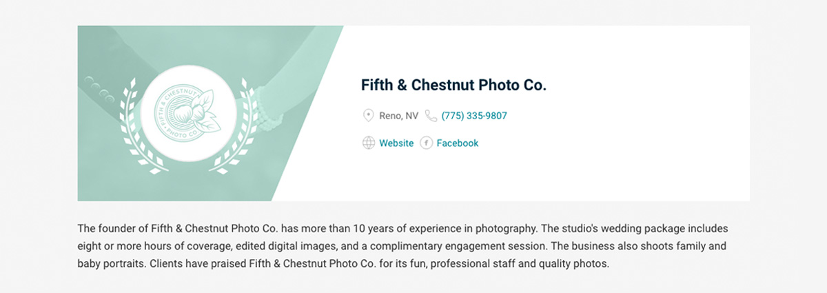 Fifth and Chestnut ranked in the top 20 of best wedding photographers in Reno
