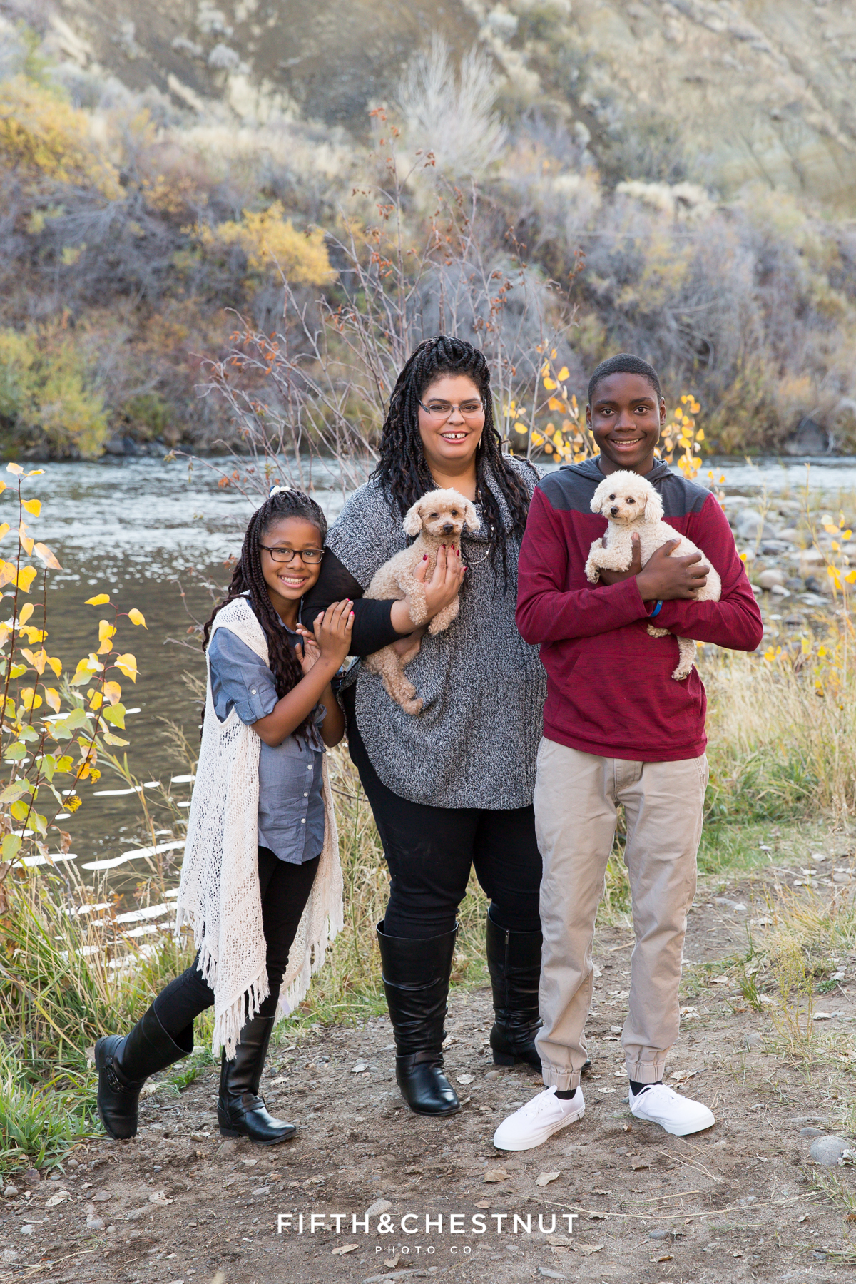 Beautiful Reno fall family portraits with dogs at Mayberry Park in Reno by Reno Family Photographer