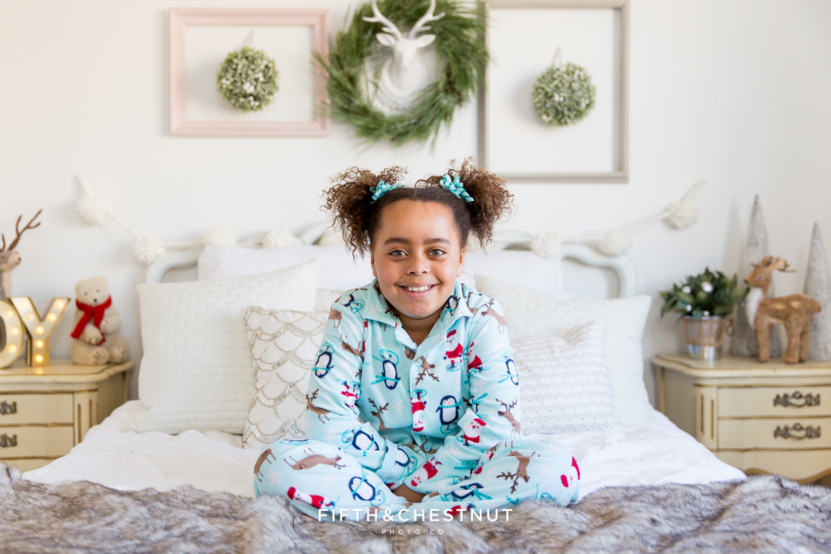 Reno Holiday Portraits with pajamas of Miss C by Reno Portrait Photographer