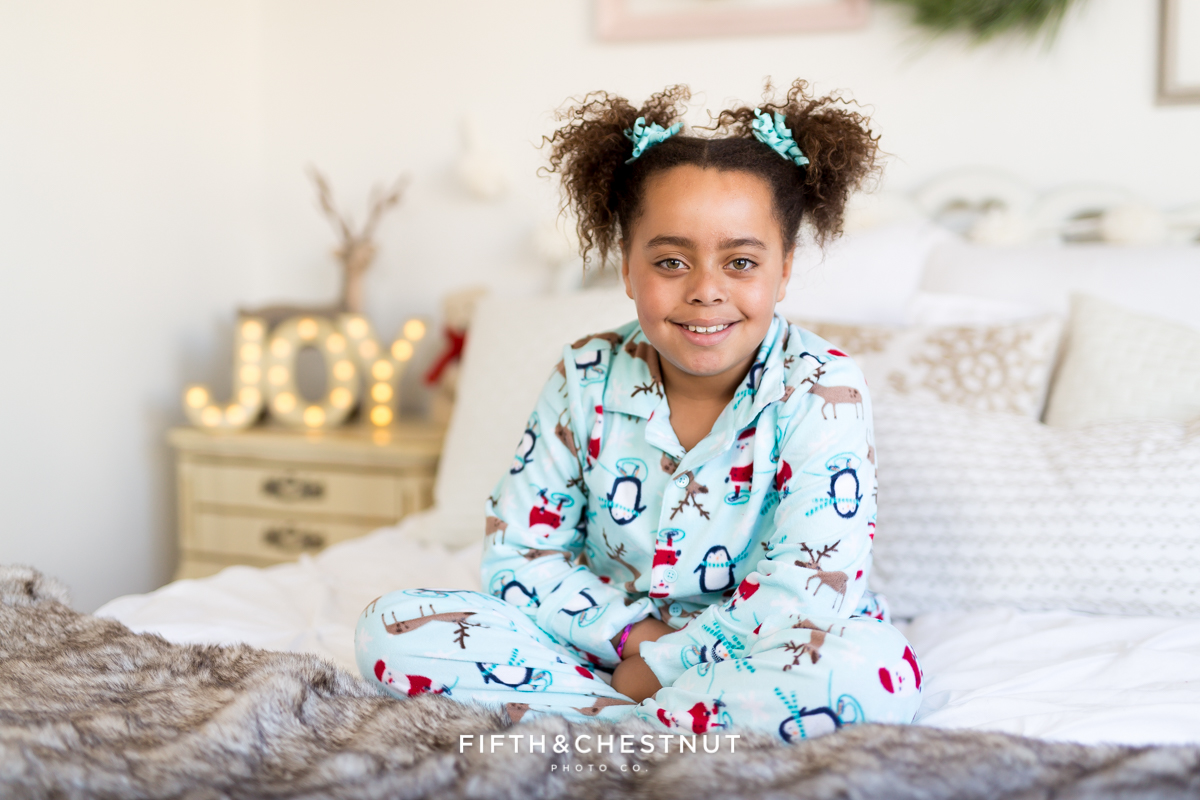 Reno Holiday Portraits with pajamas of Miss C by Reno Portrait Photographer
