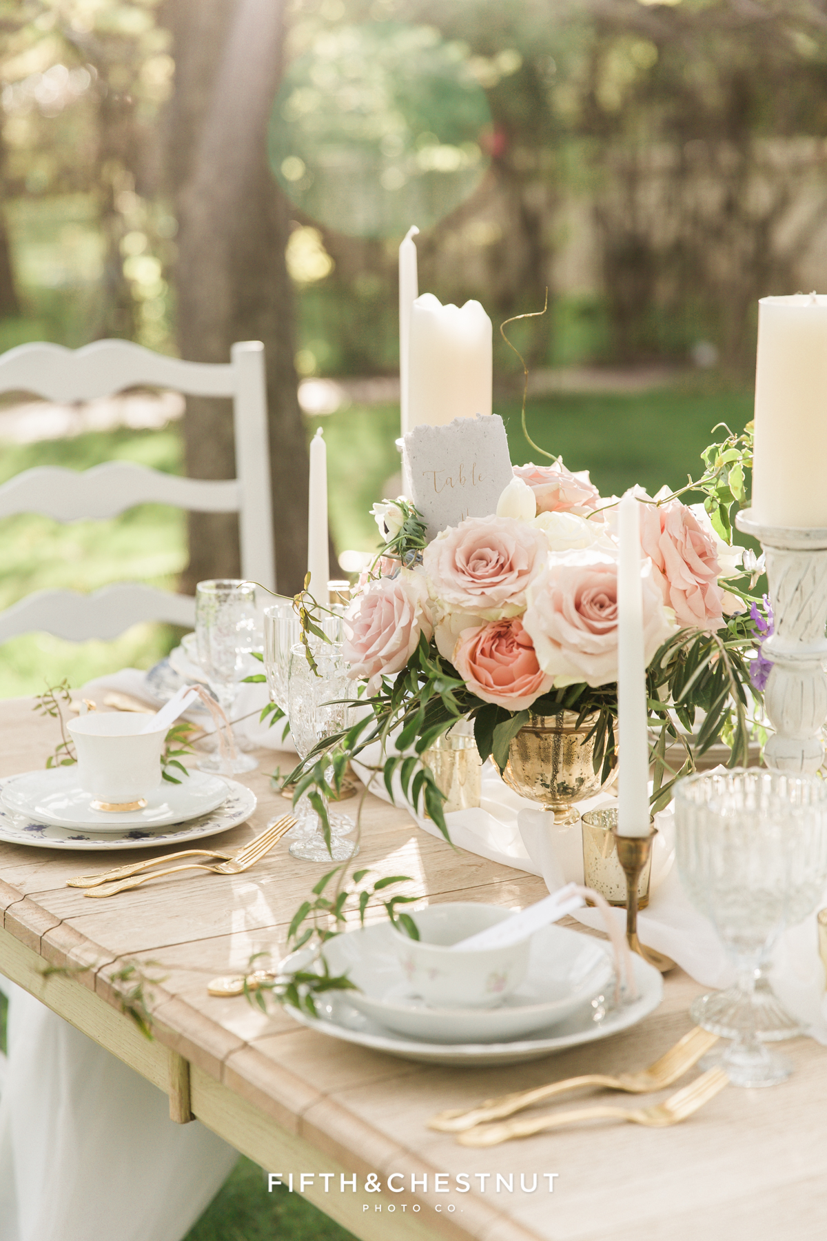 lovely tablescape details at a Dusty Blue Private Estate Country French Wedding Styled Shoot