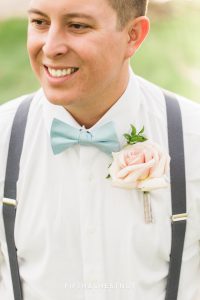Groom's boutonnierre and dusty blue tie details for a dusty blue private estate country french wedding inspiration styled shoot by Lake Tahoe Wedding photographer