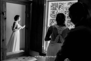 Bride anxiously awaits her Twenty Mile House wedding ceremony to be married