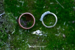 Closeup of wedding rings on moss for a North Lake Tahoe Wedding by Lake Tahoe Wedding Photographer