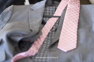 Groom's suit and pink Michael Kors tie for his North Lake Tahoe Wedding by Lake Tahoe Wedding Photographer