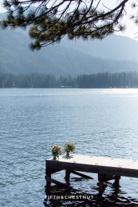 A decorated dock for a Donner Lake Proposal on a sunny summer day