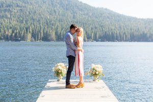 Sweet portrait of newly engaged couple at Donner Lake