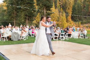 bride and groom first dance at their Greenhorn Creek Guest Ranch Wedding
