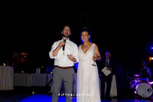 bride and groom give a welcome speech at a Greenhorn Creek Guest Ranch Wedding