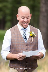 Groom reads his vows to his groom at their same-sex wedding in Truckee