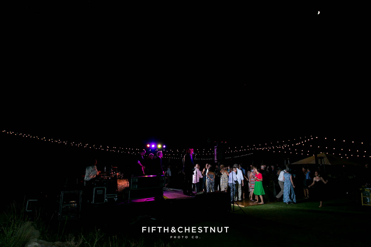 A PJ's at Gray's Crossing wedding as seen in the dark at the end of the night from Truckee Wedding Photographer