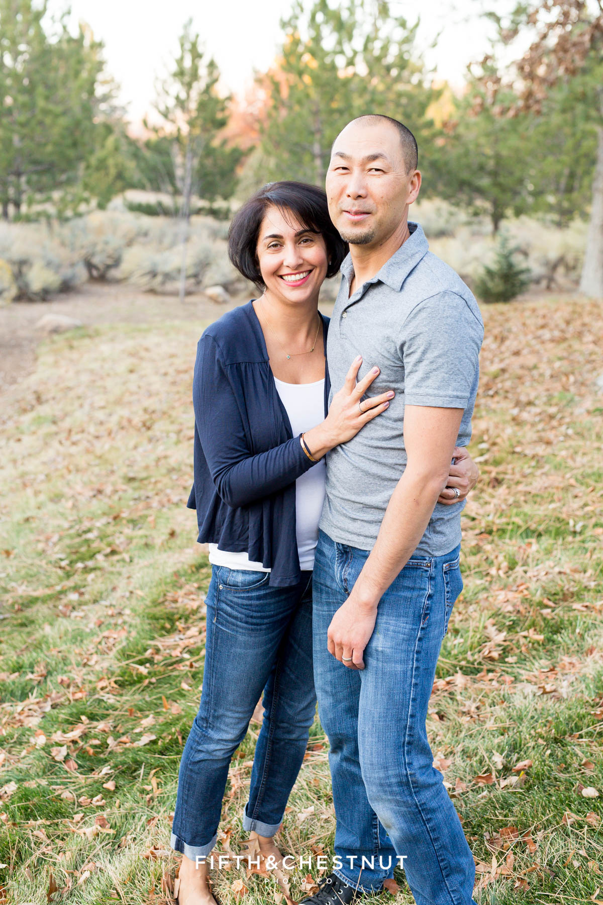 Portrait of husband and wife during Caughlin Ranch Family Portraits in the fall