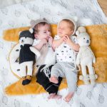 Twin baby portrait on fox and hedgehog blanket by Reno baby Photographer