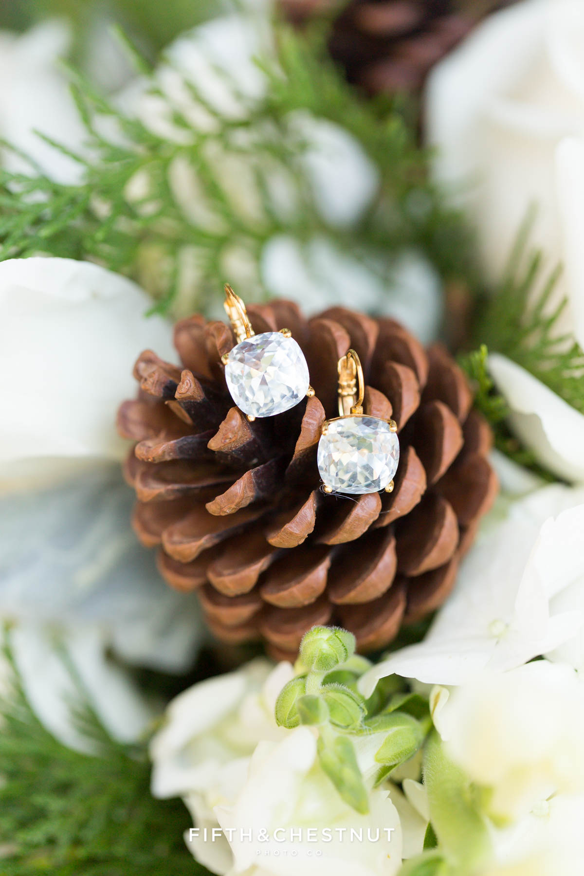 Wedding jewelry on pinecone for a zephyr cove wedding by lake tahoe wedding photographer