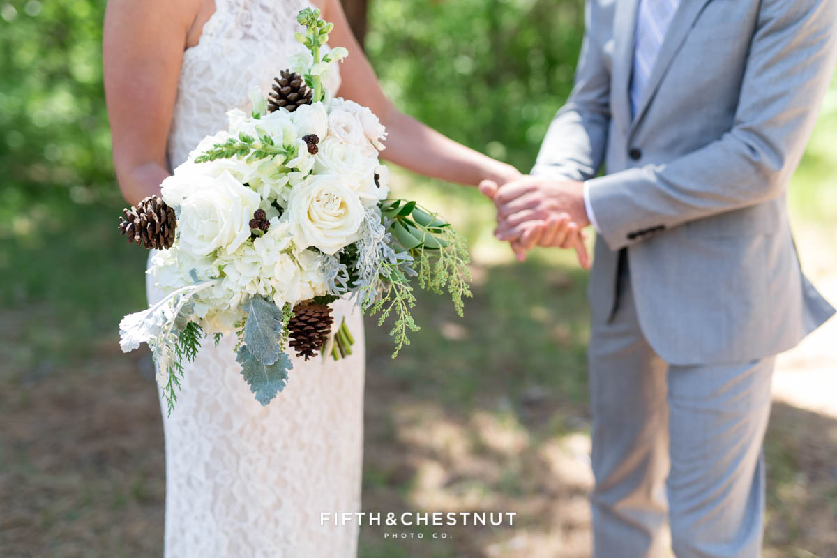 wedding bouquet by Twine and Dandy for a zephyr cove wedding by lake tahoe wedding photographer