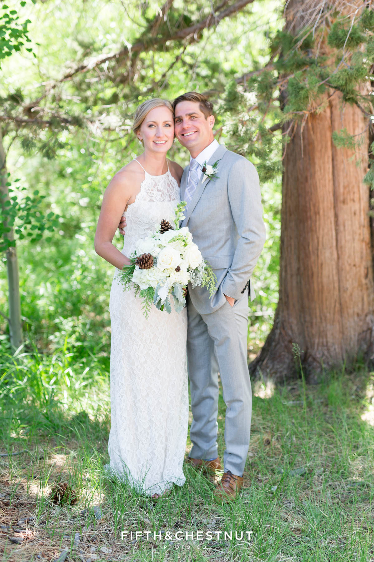 traditional portrait of a bride and groom for their zephyr cove wedding by lake tahoe wedding photographer