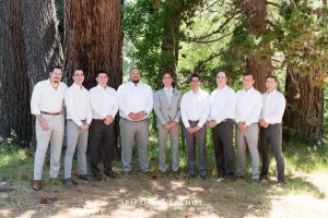 groom and groomsmen pose for a photo for a lake tahoe wedding