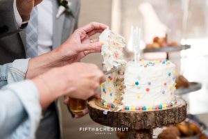 cake cutting at a lake tahoe wedding
