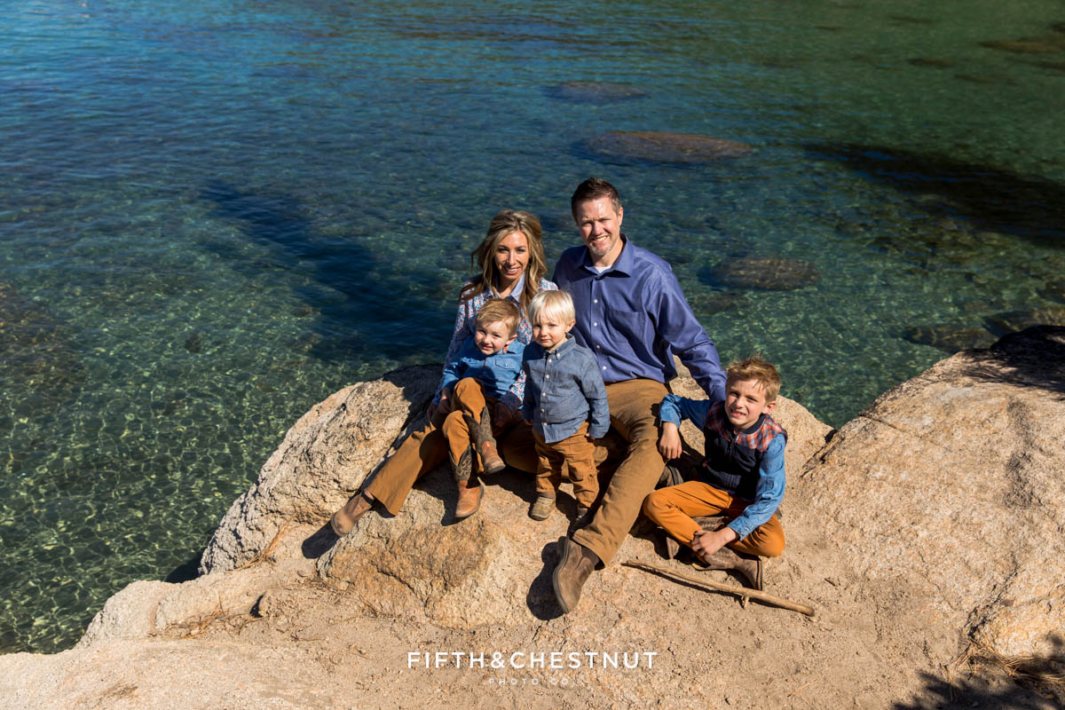 Western Fall Lake Tahoe Family Portraits at Sand Harbor by Reno Family Photographer