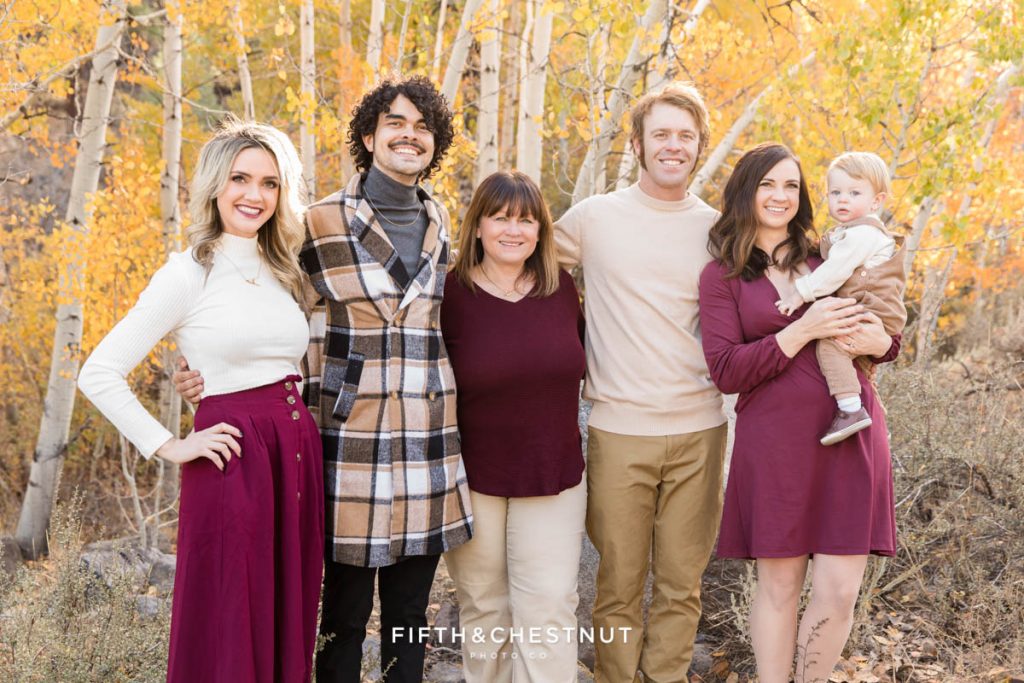 Golden Reno Fall Family Portraits of a family of six at Thomas Creek by Reno Family Photographer