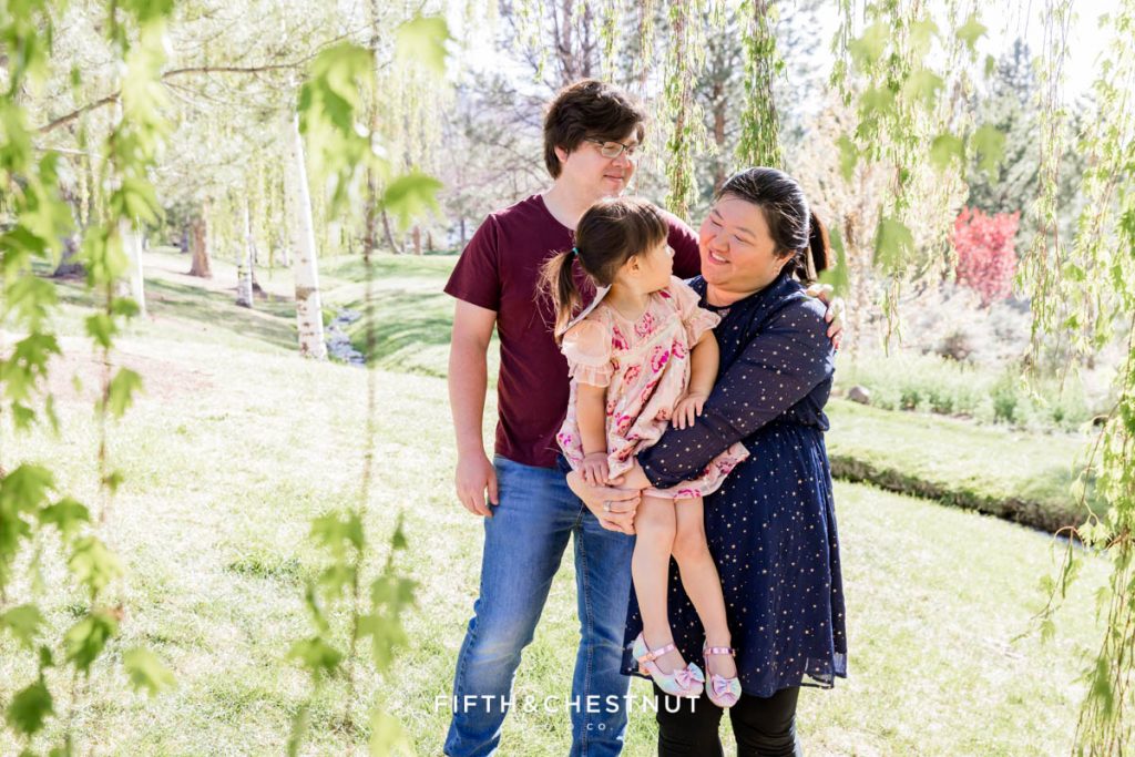 Springtime family Portraits in Reno in the willow trees at caughling ranch by Reno Family Photographer