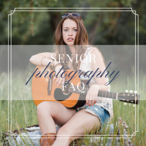 A girl with sunglasses on her head and wearing shorts and boots holding a guitar stares into the distance for a Senior Photography FAQ blog link image