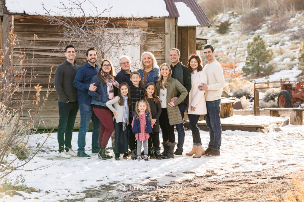 Family Portraits at Bartley Ranch with an extended family in winter time