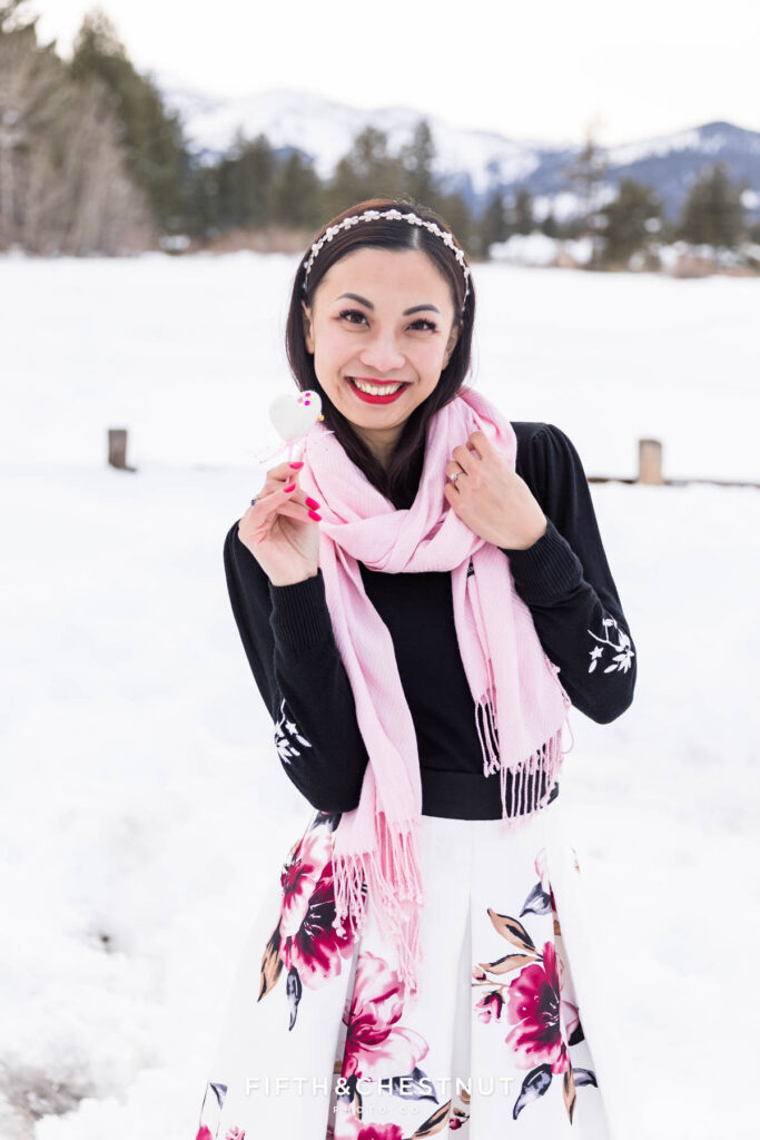 Winter Reno Branding Photos with Sapphire Beauty Studio and Tawana of Devine Dolls Boutique in a snowy setting at Callahan Park in Reno, NV.