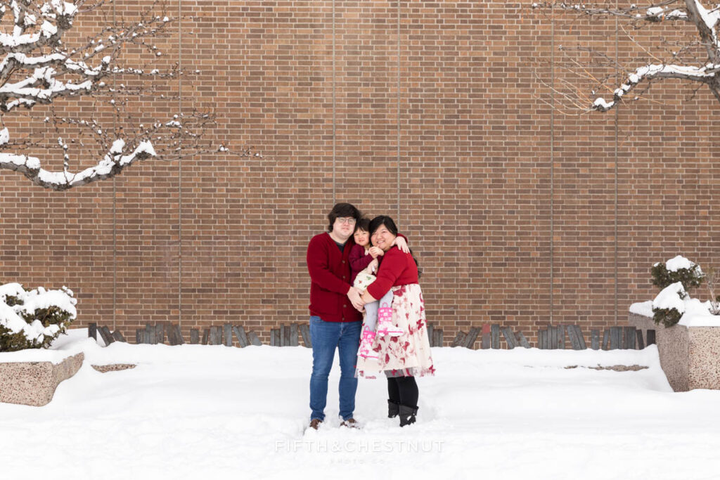 Creative Bookstore Family Portraits at Sundance Books & the Reno Downtown Library by Reno Family Photographer in winter