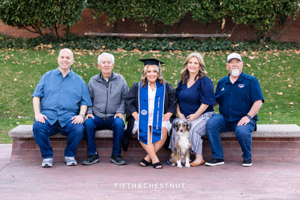 Gorgeous Spring UNR Grad Portraits of Jordan with her parents and grandpa by UNR Grad Photographer at University of Nevada Reno