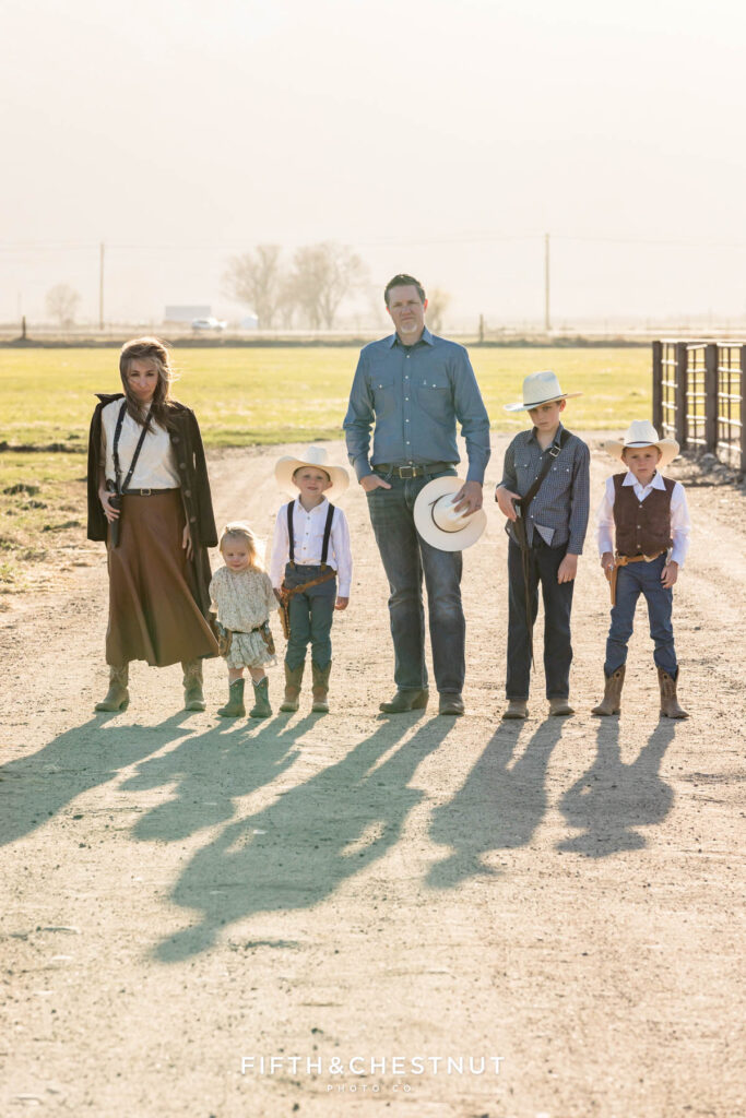 Tombstone themed family portrait in Gardnerville at Gansberg Ranch by Reno Family Photographer
