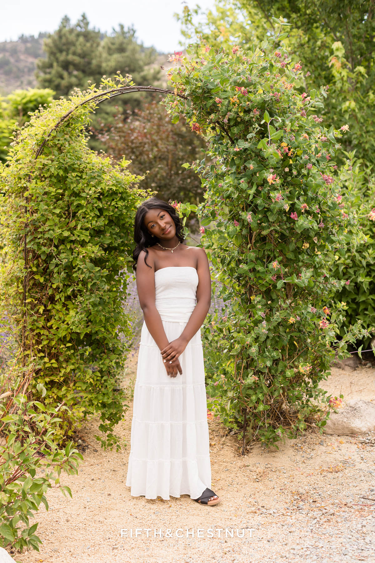 Senior girl in white maxi dress at flower farm in Reno – flower farm senior photos in Reno/Tahoe