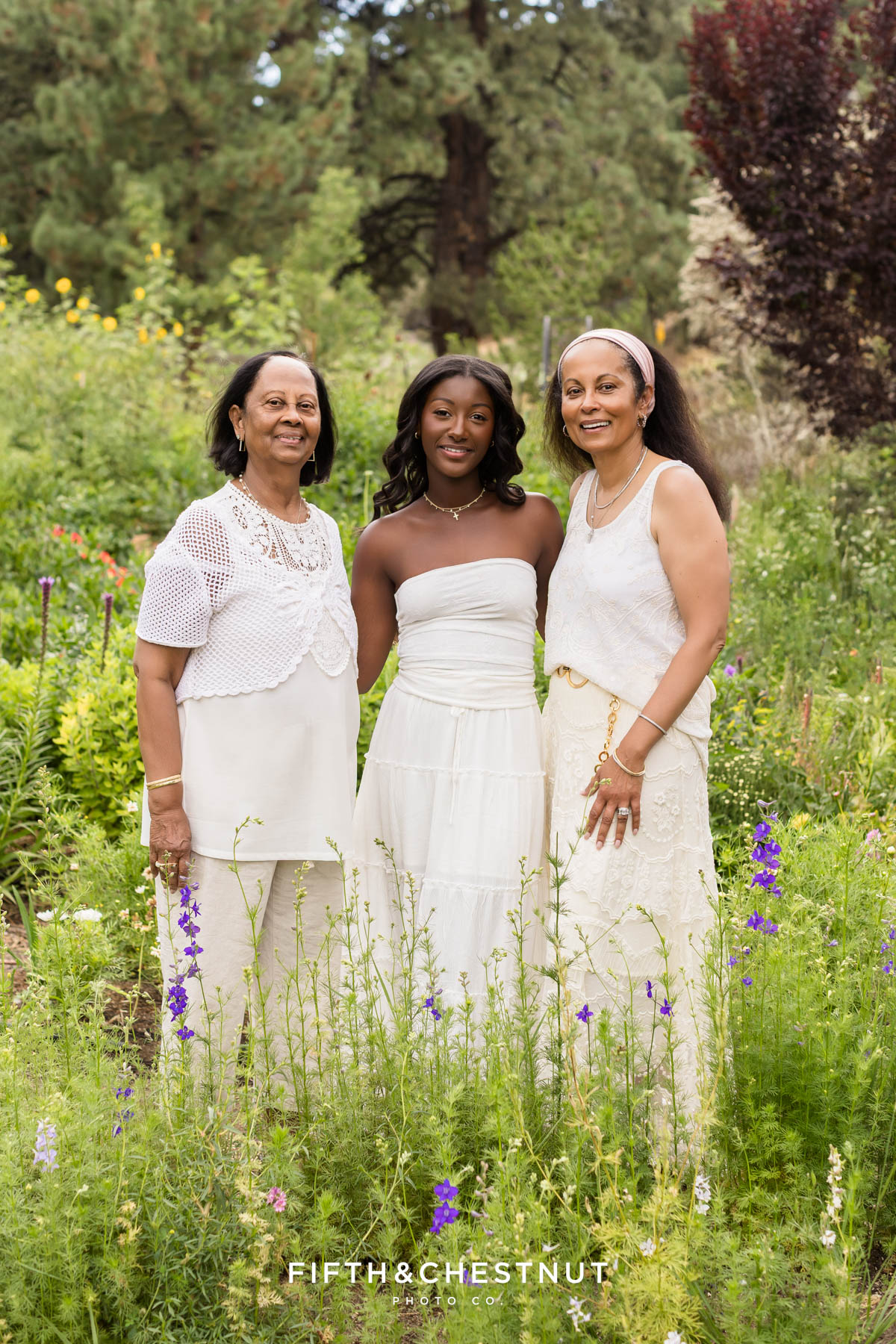 Senior with mom and grandma during outdoor summer session – flower farm senior photos in Reno/Tahoe